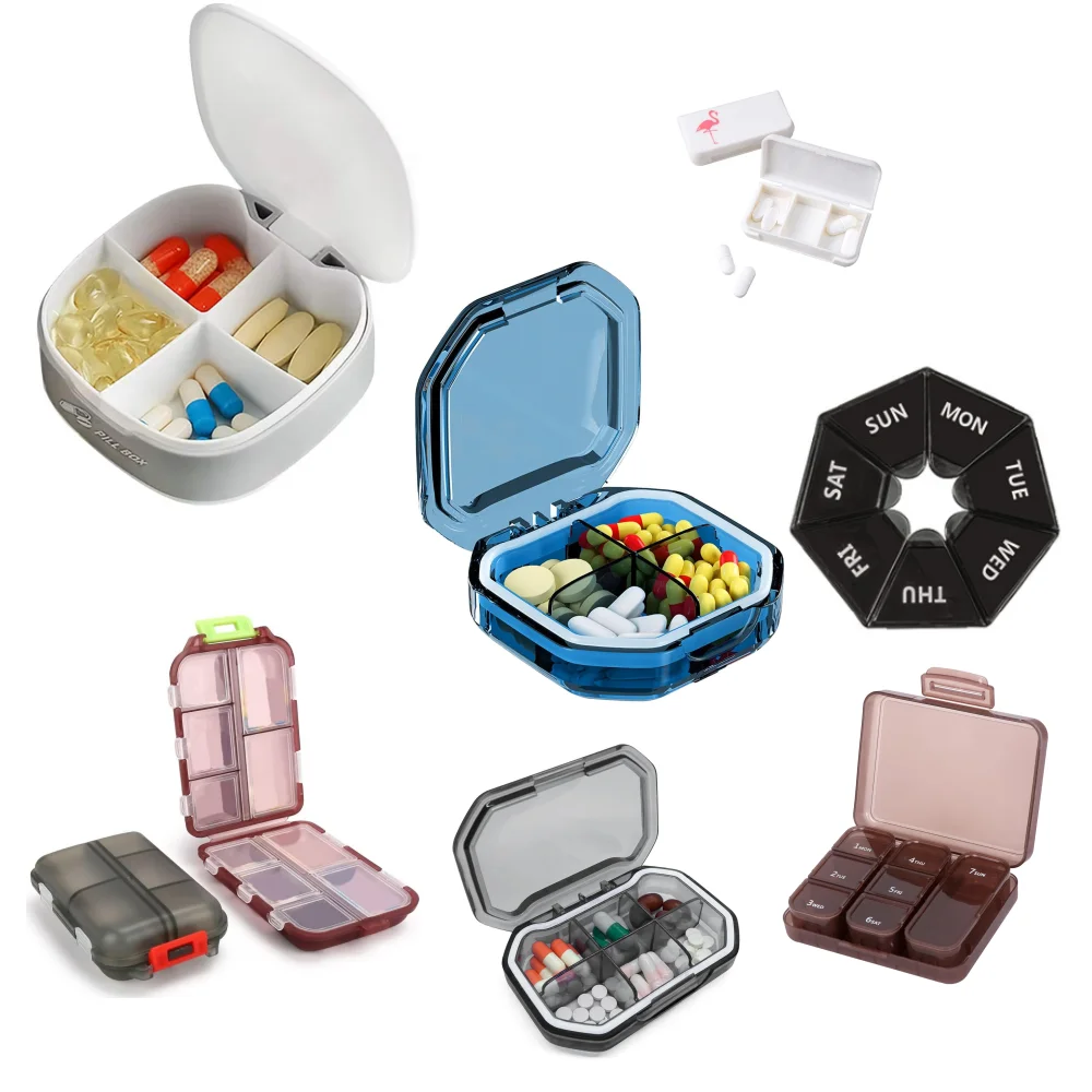 2Pcs 7 Days Pill Storage Box Mini Travel Portable Medicines Dispenser Box Multifunction Plastic Seven Compartment Sealer Box