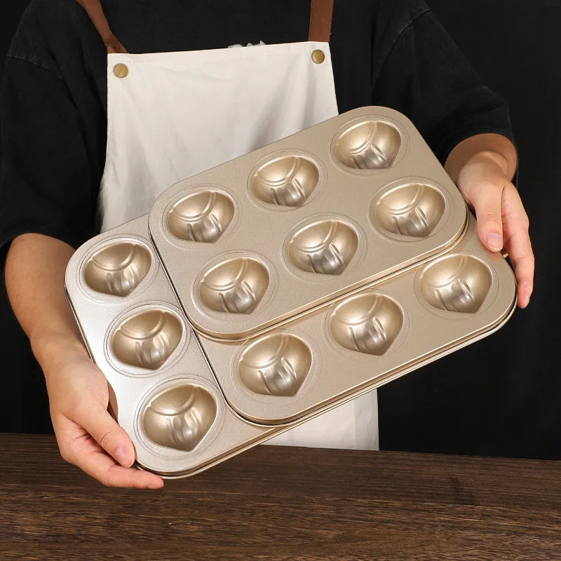 12-Cavity Carbon Steel Butter Rice Cake Mold Chestnut Madeleine Non-Stick Kitchen Baking Tools French Style Cake Bakeware Mold