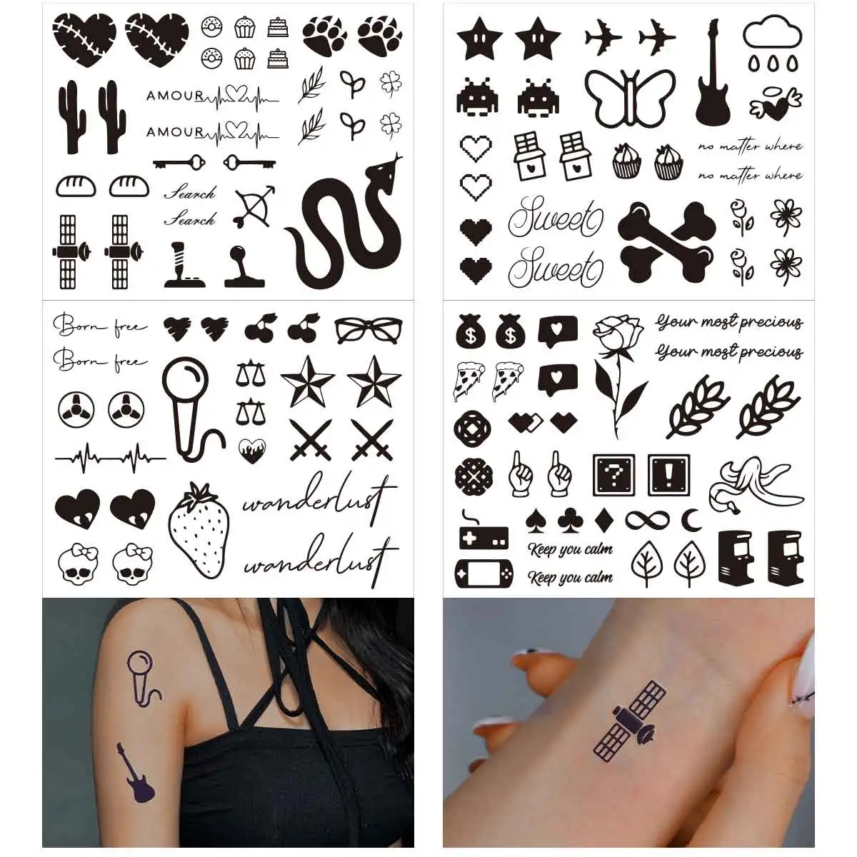 

TATTOO 4pcs Waterproof Temporary Tattoo Sticker English Letter Anchor Fly Bird Fake Tatto Flash Tatoo Finger Tato for Girl Women