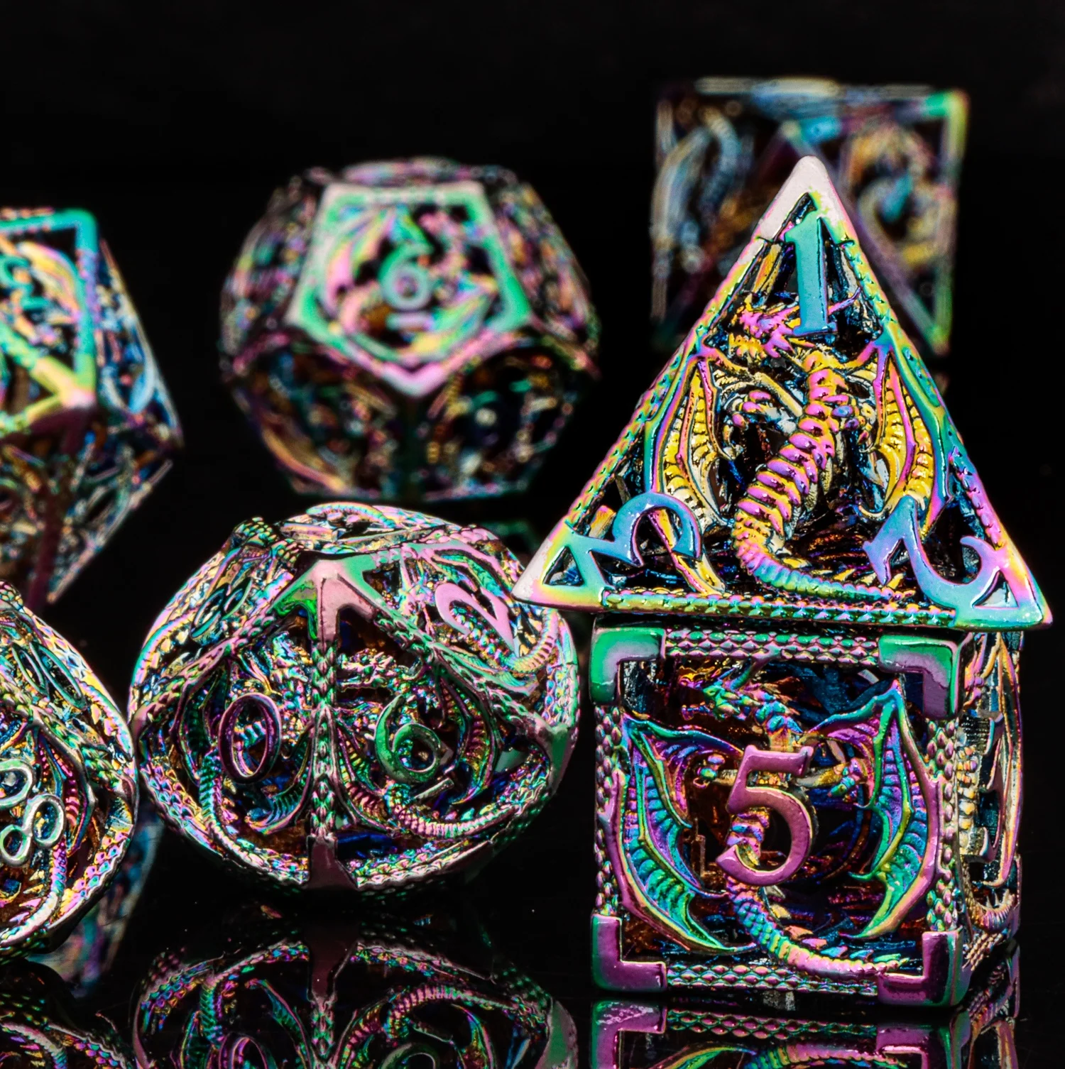 

Красочные кости дракона, полый металлический набор DnD — многогранные кости для громких кубиков и драконов, игровые подарки для него, набор кубиков D и D