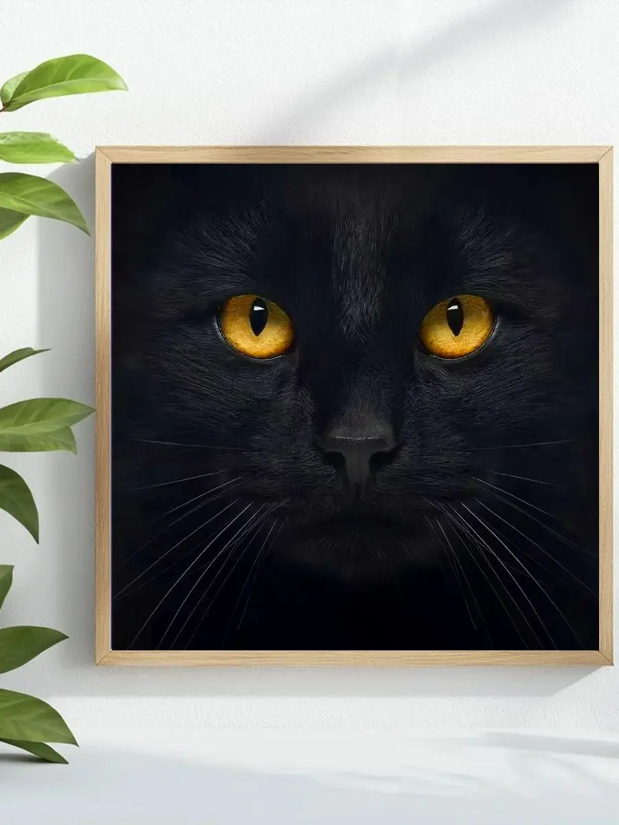 1 Stück 40x40 cm/15,74 Zoll „Der Blick der Schwarzen Katze“ gestempeltes Kreuzstich-Set DIY-Kit 11CT/14CT als Geschenk, Öko-Baumwollfaden, Vollstickerei – Detail 1