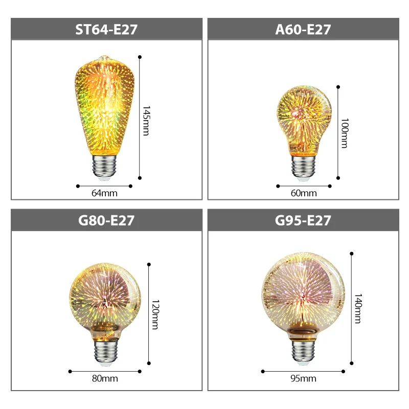 3D Star Fireworks Vintage Light Bulb E27 4W 110V 220V - Holiday Night Light & Novelty Christmas Tree Lamp