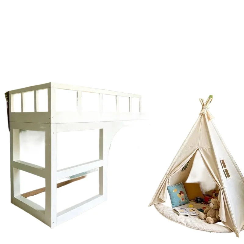 Full solid wood bed, half-height ladder cabinet storage bed