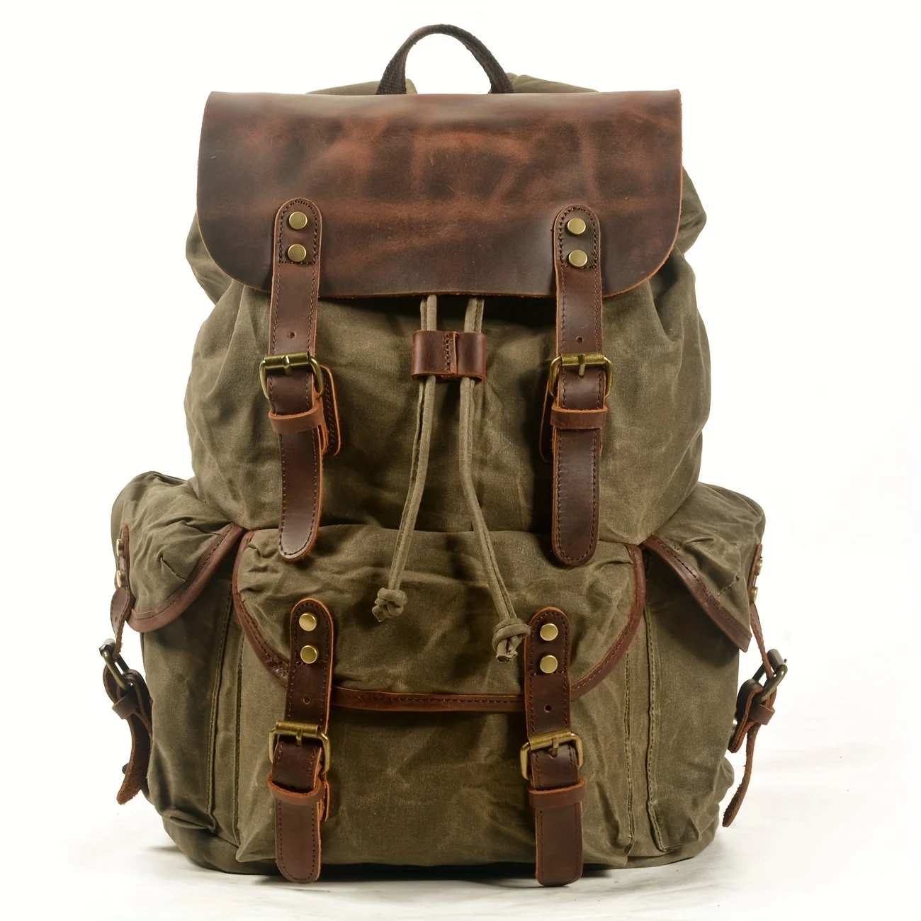 Vintage Men'S Leather Backpack, Waxed Canvas Shoulder Bag for Travel, Casual Laptop Bag, Suitable for Both And . view 4