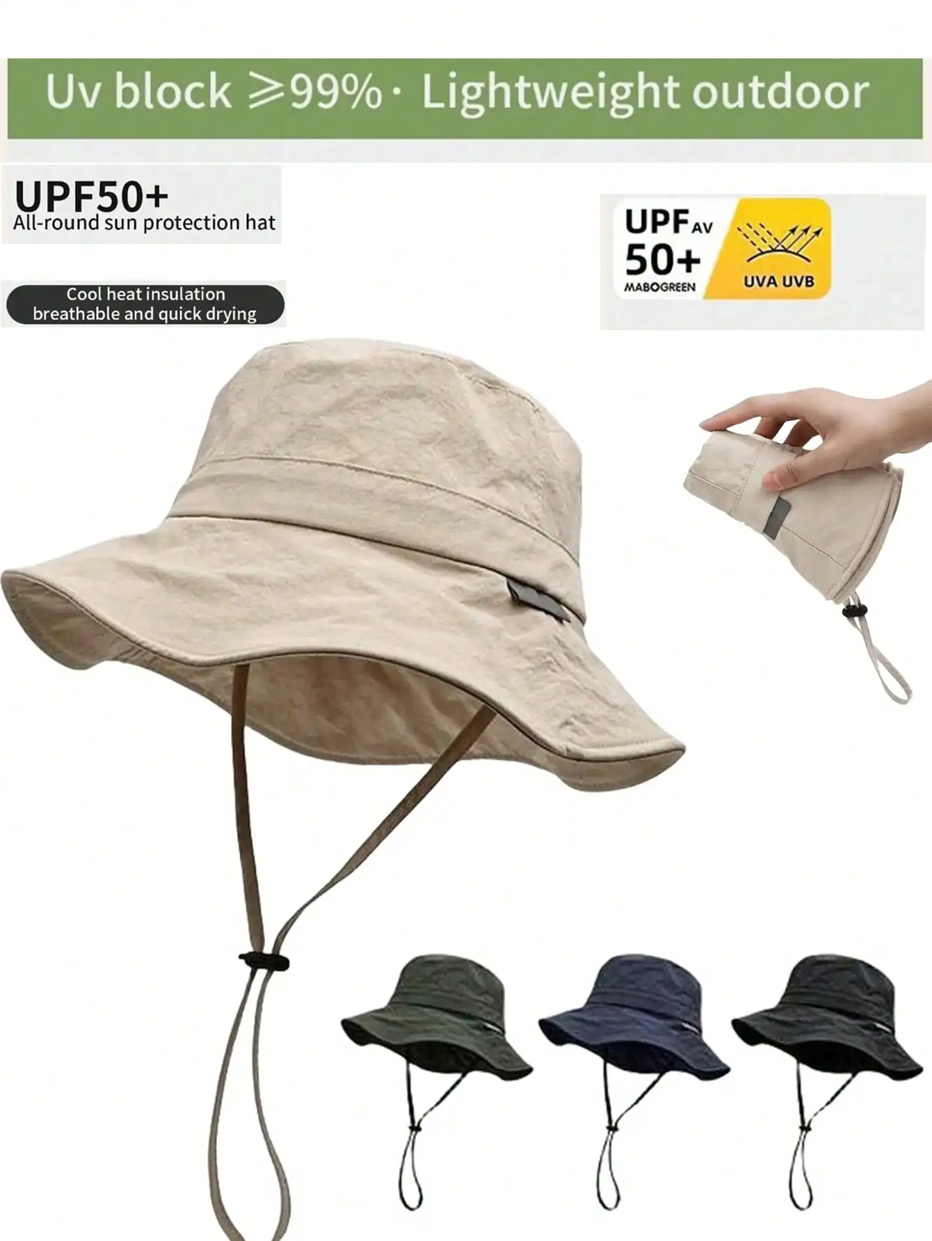 Sombrero de Pescador Plegable, Ligero, Impermeable, Unisex, para Senderismo al Aire Libre, con Cordón Ajustable (Color del Cordón Enviado al Azar)