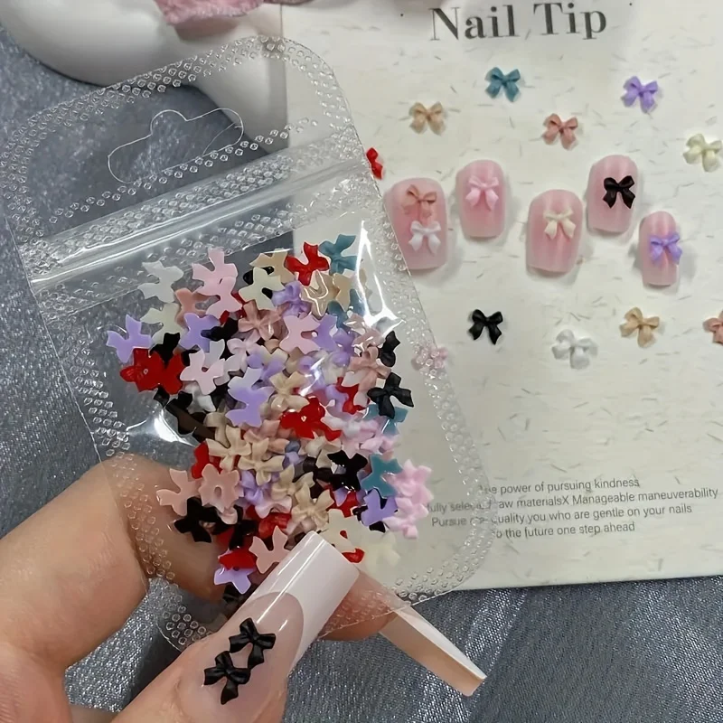 100PC Mini Bow Nail Resin Charms Jewelry 3D Mixed Colors Bow Japanese Nail Decoration Accessory Supplies Cute Nail Art Parts DIY
