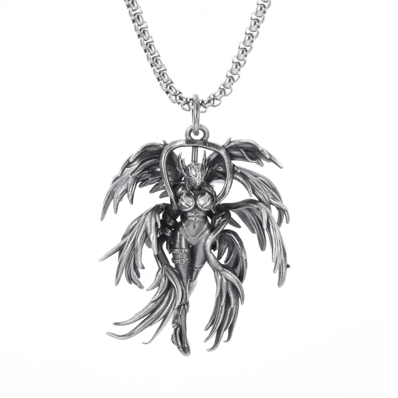 Fashion Vintage Creative Design Engraving Archangel Goddess Pendant Necklace for Women Personality Punk Couple Jewelry Gift