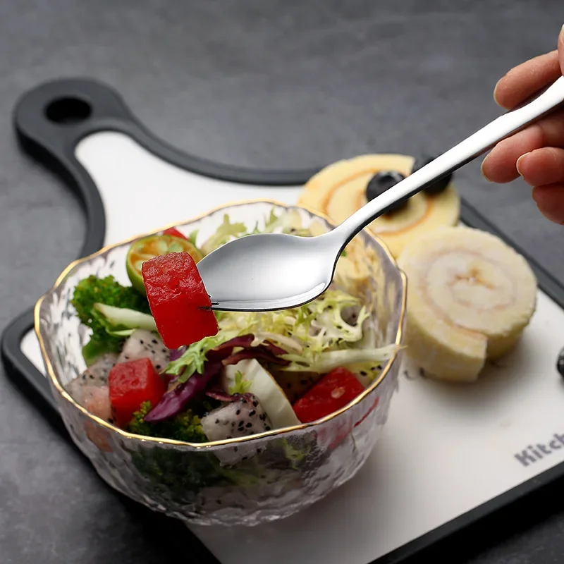 Stainless Steel Fruit Fork Spoon Tableware Suit Long Handle Ice Cream Salad Dessert Tableware Multi-Function Silver Fork