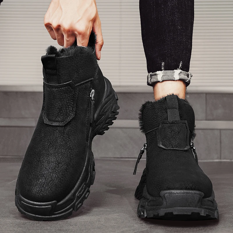 VIPOL Botas de nieve informales altas, de forro polar y gruesas, botas cálidas y zapatos de trabajo antideslizantes para otoño e invierno