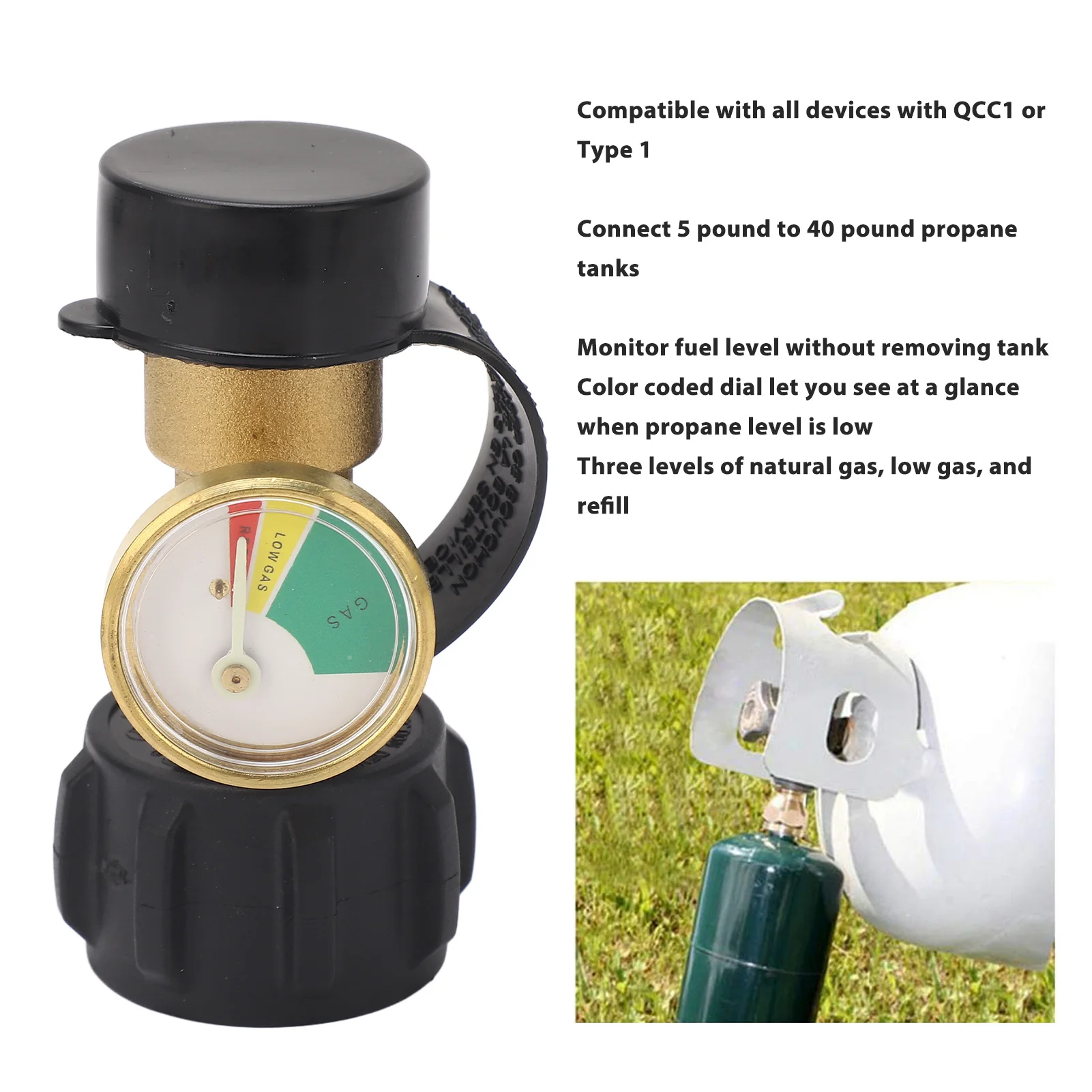 

Propane Tank Gas Gauge Leak Detector Level Indicator Pressure Meter Universal Adapter for RV Camping Barbecue Oven