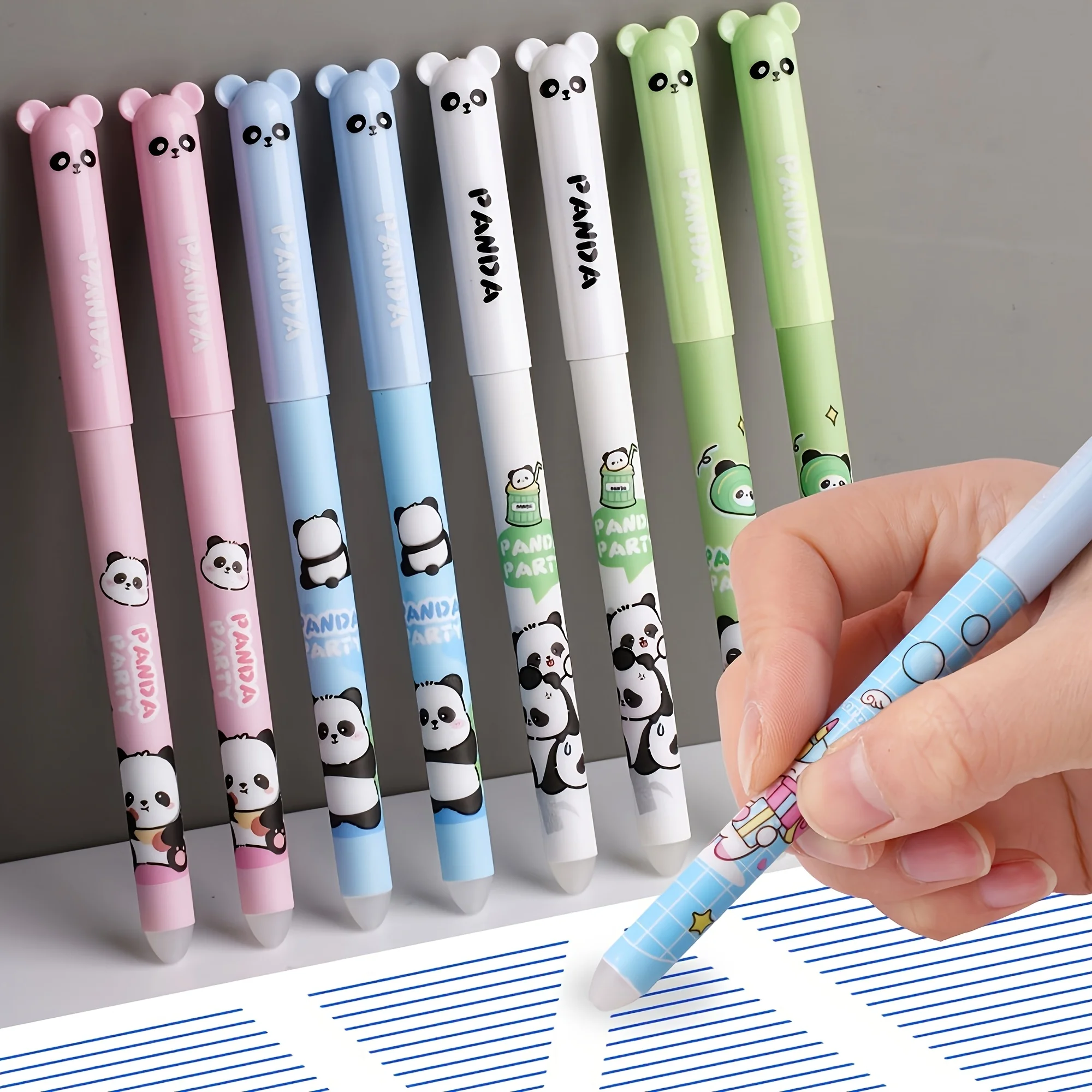 10-Pack of Panda Erasable Gel Pens in Random Colors, Quick-Drying, Heat Erasable, High-Value Erasable Pens, Student Stationery, Black Pens, Great Gift for Holidays