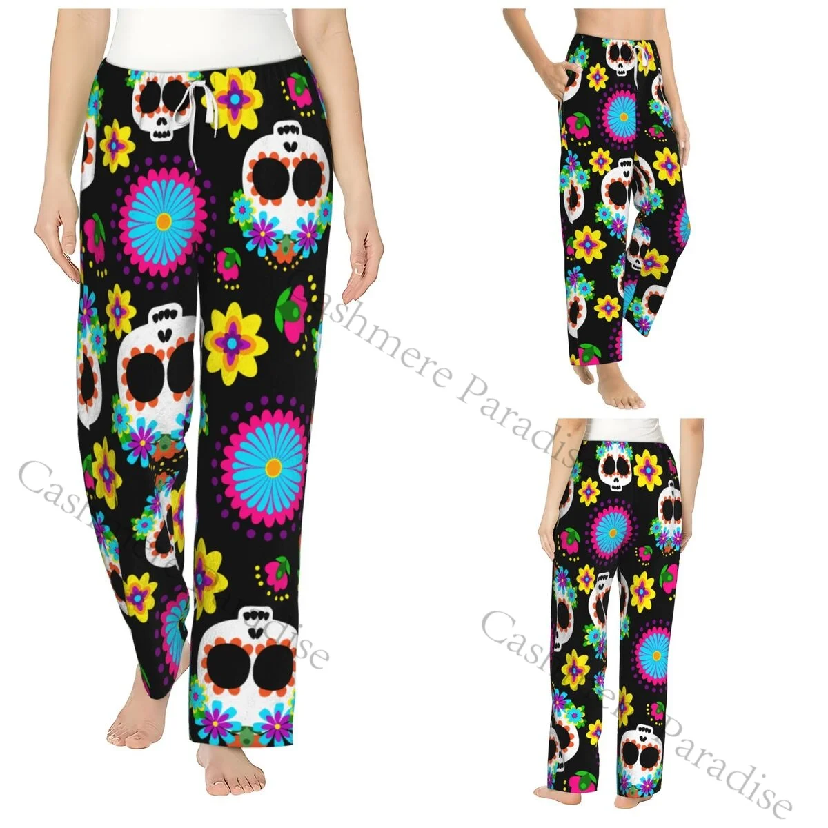 

Sugar Skull Mexican Flower Women Sleep Pants Warm Flannel Lounge Pants for Winter Nights