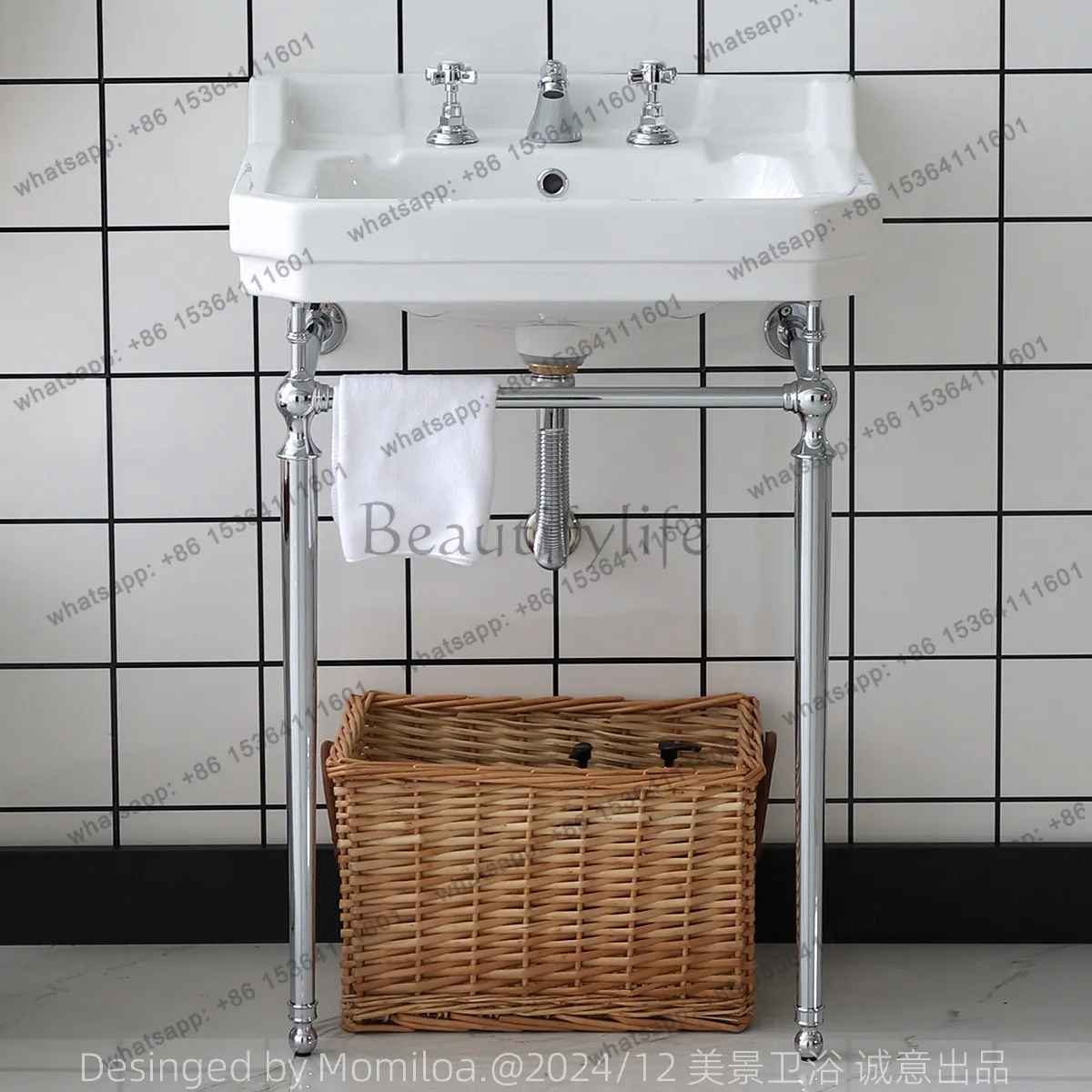 Vintage Floor Standing Wash Basin Bracket Gold Toilet Bathroom Cabinet Integrated Ceramic Basin