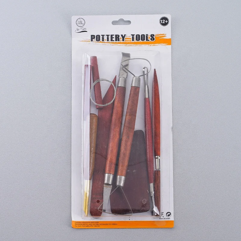 8-Piece Set of Fine Arts Pottery Wood and Stainless Steel Clay Sculpture Tools for Creative Expression and Classroom Use