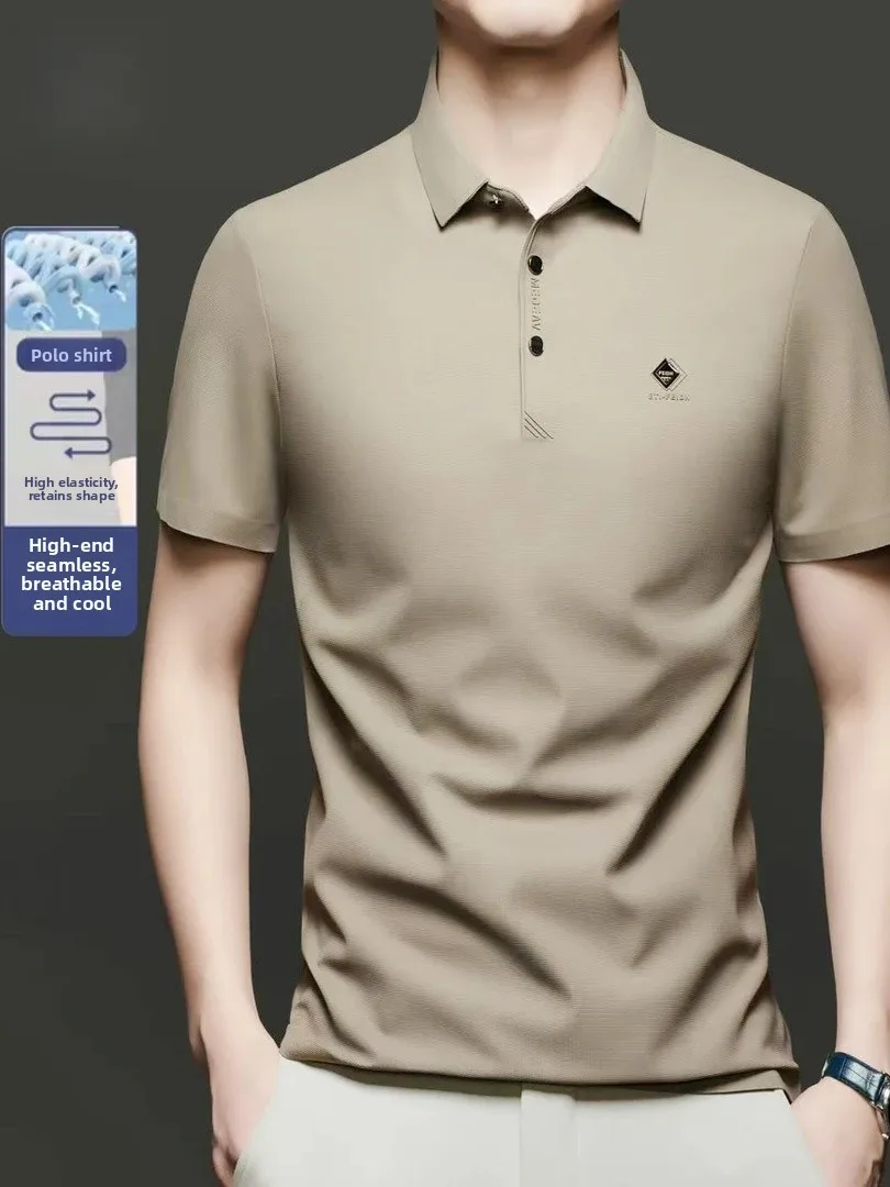 

Мужская модная футболка Pierre Cardin из высококачественного дышащего шелка с отложным воротником, короткий рукав, для среднего возраста