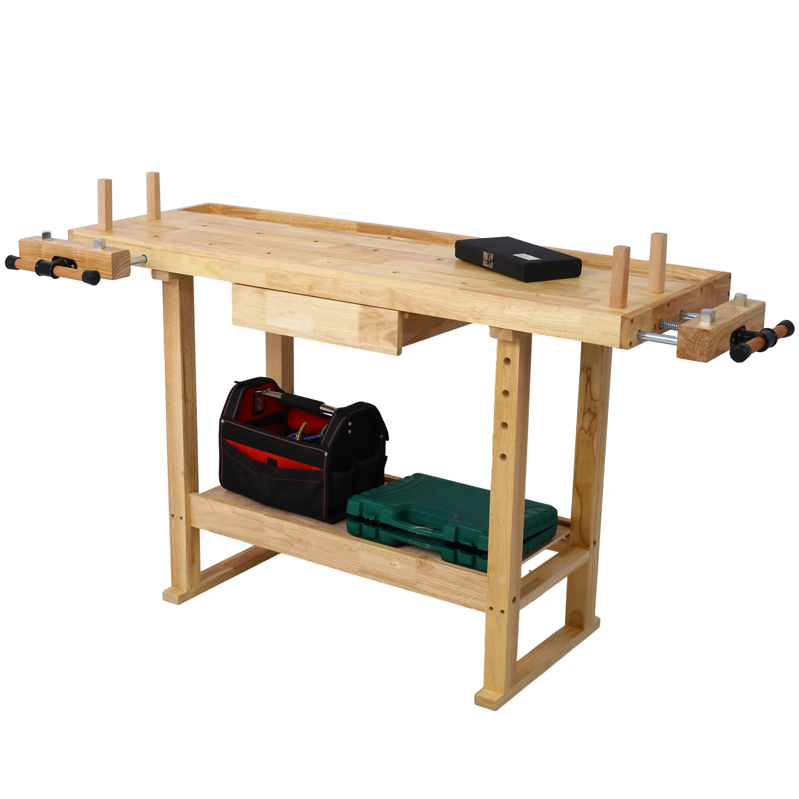 

55-Inch Wood Workbench - Wooden Workbench for Garage Workshop and Home, with Bar Clamps Set 24 inch x 4-3/4 inch Throat
