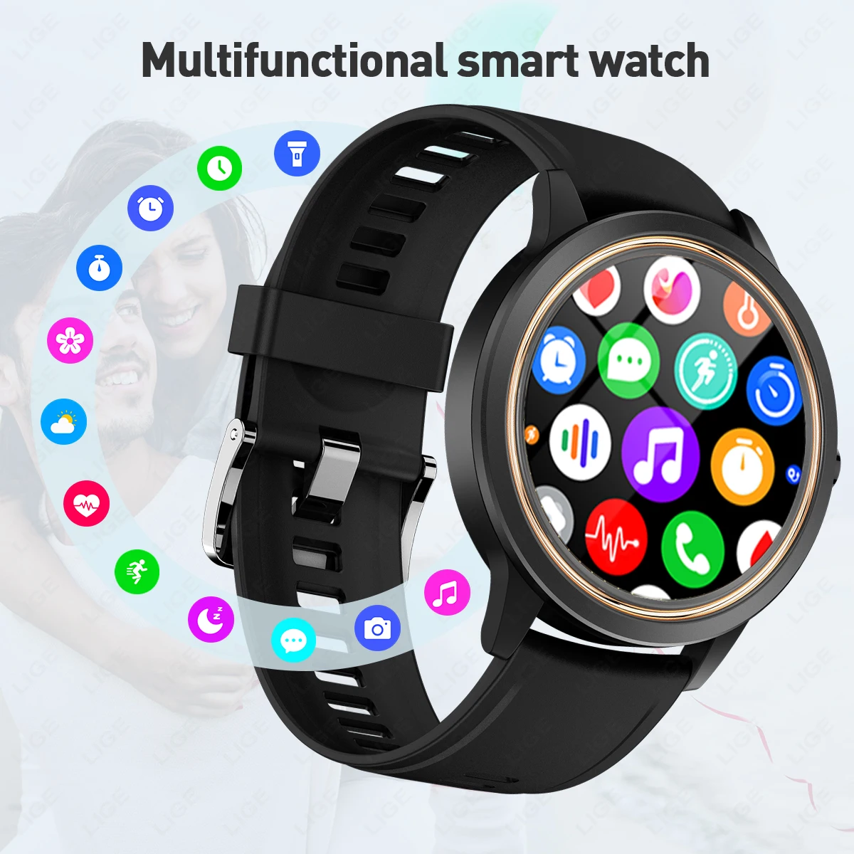 LIGE-Montre intelligente de sport pour hommes et femmes, écran HD 1.32 ", surveillance de la fréquence cardiaque, montre de fitness, voix AI, appel Bluetooth, nouveau