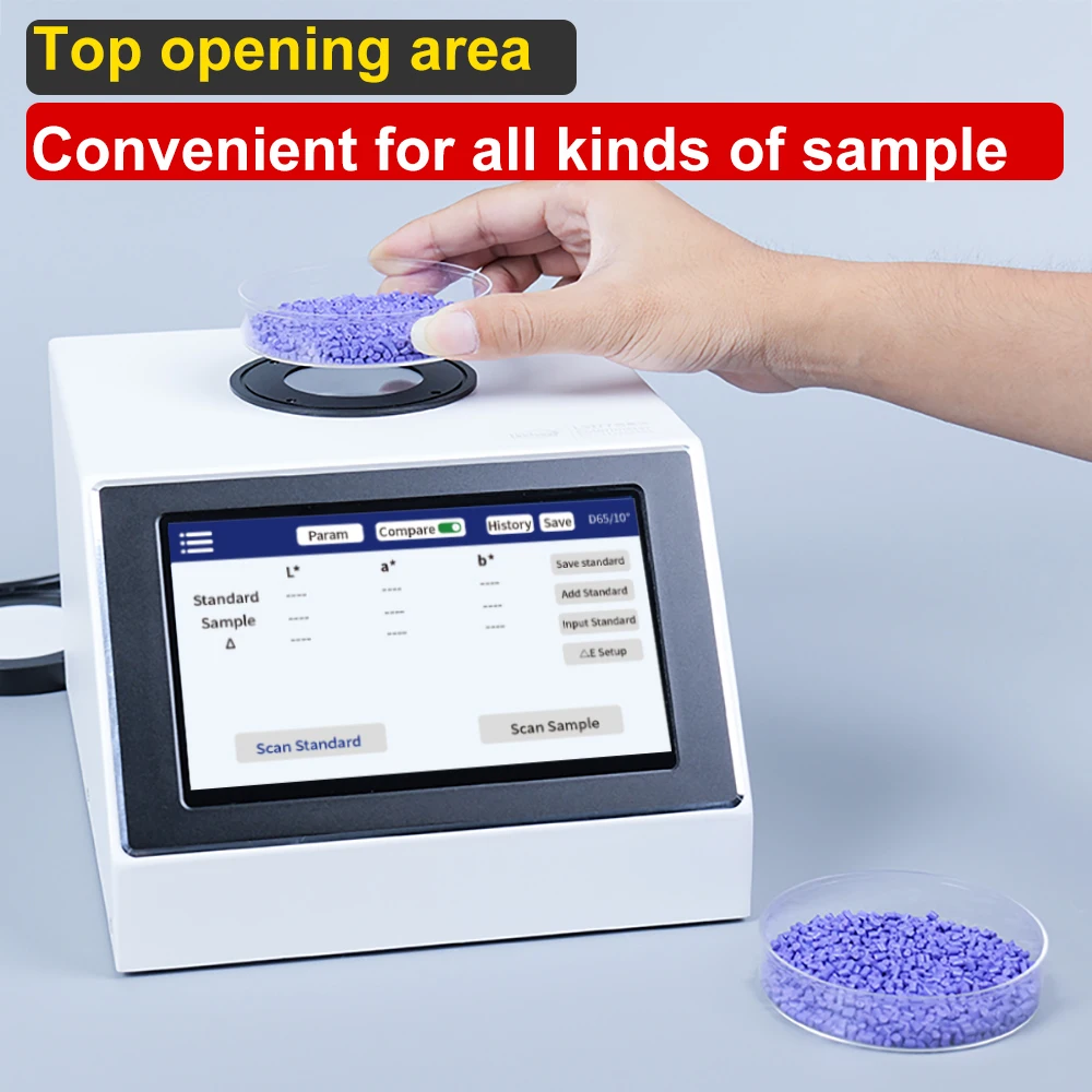 LS177 เดสก์ท็อป Spectro Colorimeter เม็ดสิ่งทอดิจิตอล Masterbatch การวัดสี Lab CMYK RGB Colorimeter