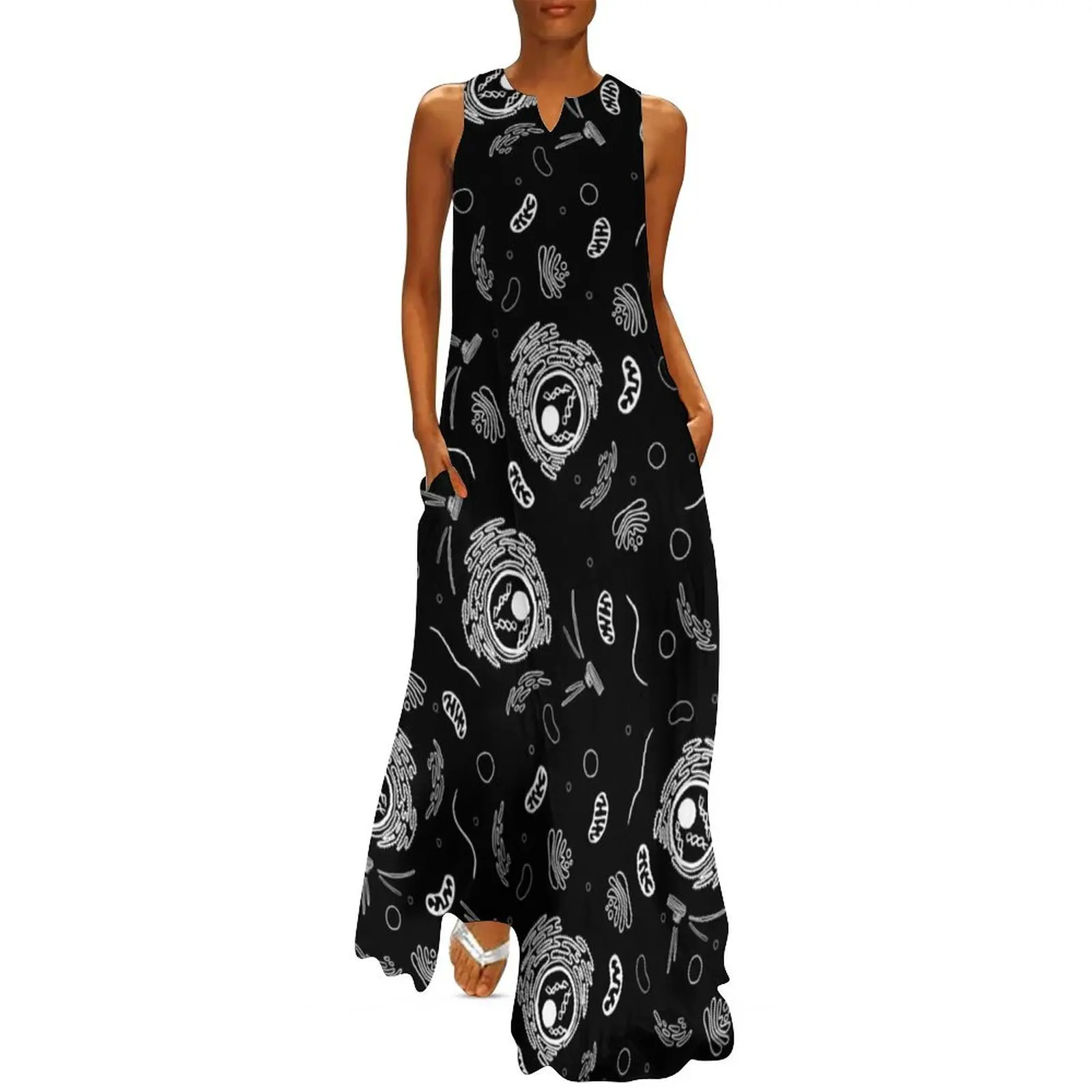 

Cell Organelles - White on Black Long Dress chic and elegant evening dress Dress woman