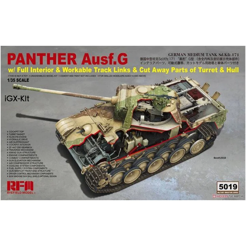 

Ryefield RM5019 1/35 German Panther Tank Ausf G w/ full interior Military Hobby Toy Plastic Model Building Assembly Kit Gift