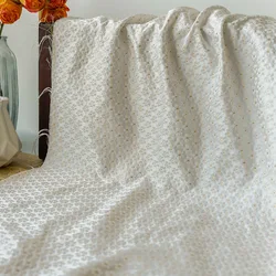 White Small Flower Gold Silk Jacquard Fabric Simple Style Women's Spring Autumn Wedding Dress Sewing Fabric 50cmx155cm