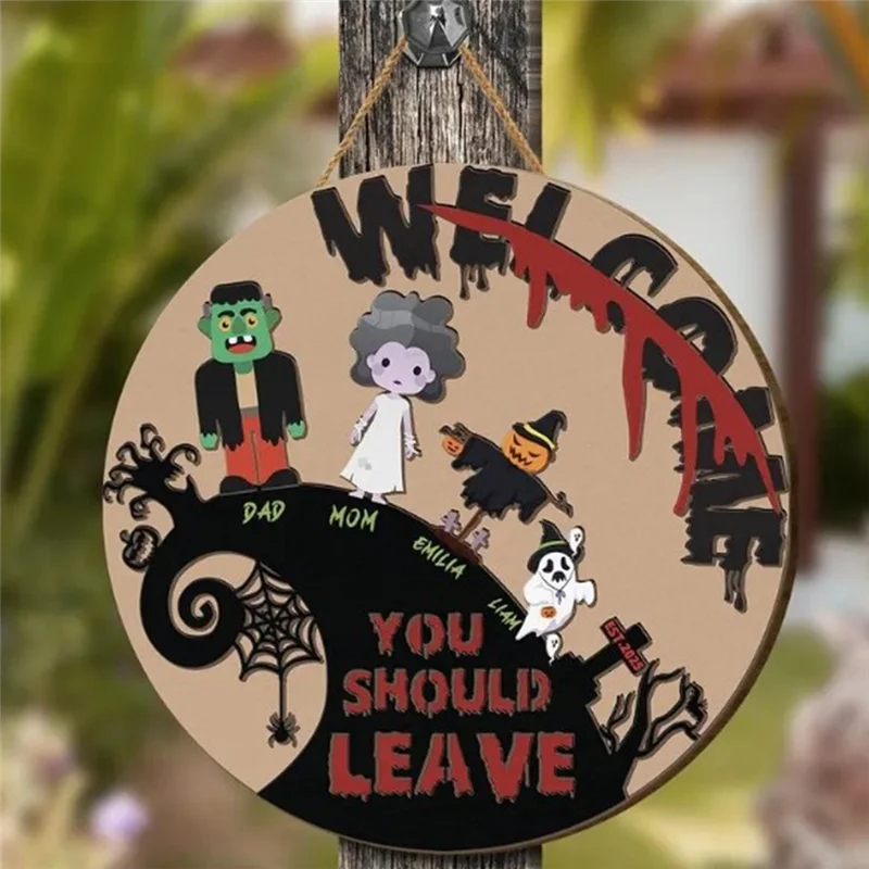 ABWR-ديكور الباب الأمامي مع علامة ترحيب قابلة للتبديل، 21 أيقونة قابلة للتغيير لعرض ساحة الحائط لشرفة الهالوين في الخريف