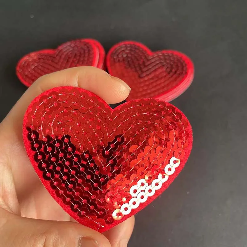 6PCS/Rot, Rosa, Gold Liebe Herz Pailletten Applikation Patch Thermocollants, Stoff Stickerei Eisen auf Patches Kleidung Nähen Aufkleber – Detail 7