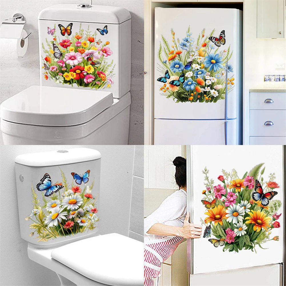 Butterfly Flower Toilet Seat Adesivos, Decalques de tampa autoadesivos, DIY adesivos removíveis para banheiro, Decoração para casa