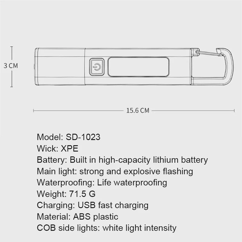 Senter LED isi ulang, senter Super terang, 3 mode dengan lampu kerja COB, lampu kilat genggam kuat untuk mendaki