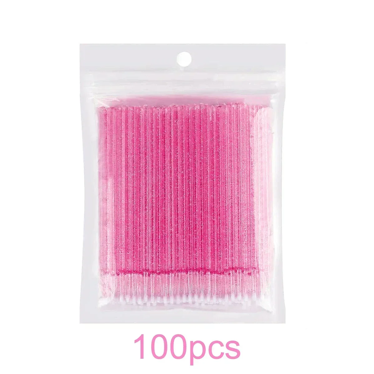 100 Stück Kristall-Mikro-Applikatorbürste für Wimpernverlängerung, Mikro-Wattestäbchen, Lippen-Mascara-Zauberstäbe, rosa Microbrush-Wimpern