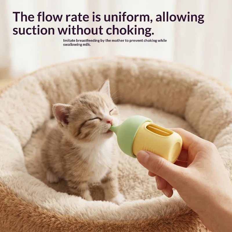 Puppy Kitten Nursing Bottle Silicone Bionic Nipple Anti Choke Feeder Newborn Pet Milk Bottle with Scale for Hand Feeding Kittens