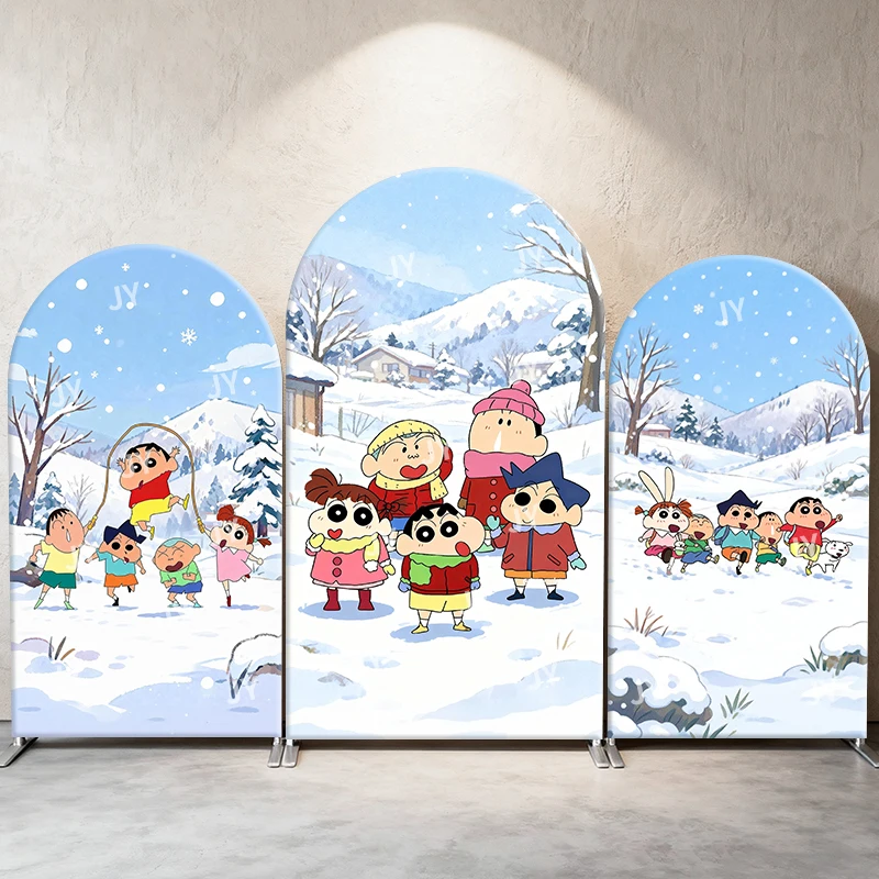 

Cartoon Crayon Shin Chan Winter Scene Arch Backdrop Cover For Boys Girls Birthday Party Baby Shower Photo Booth Props Decoration