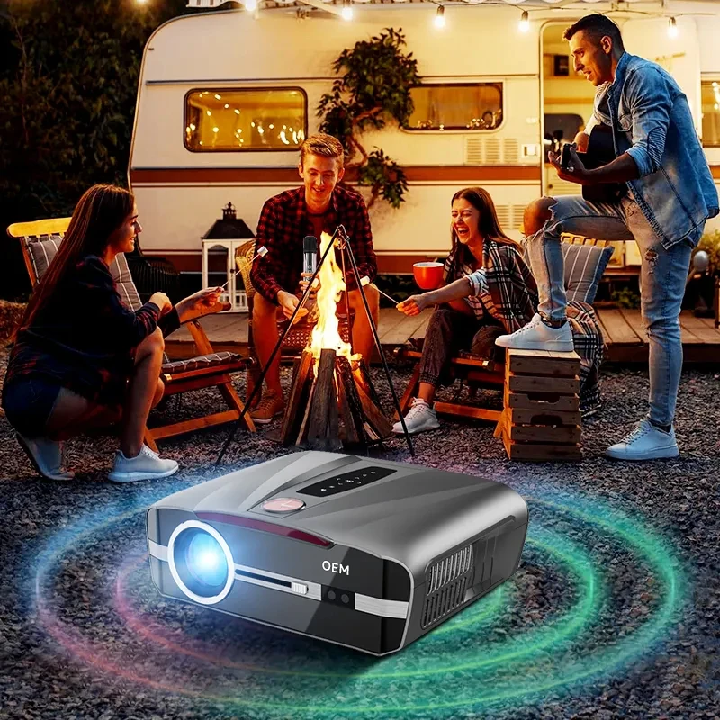 Factory OEM 4-in-1 Portable Karaoke Machine With Smart 1080p Projector W/WiFi Speaker 2 Wireless Microphones Built-in Android