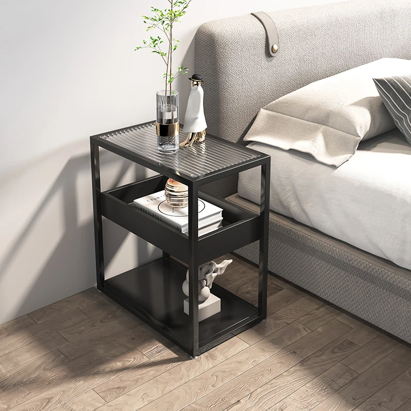 Bedside table ins wind small Changhong glass crevice shelf simple bedside cabinet solid wood extremely narrow cabinet