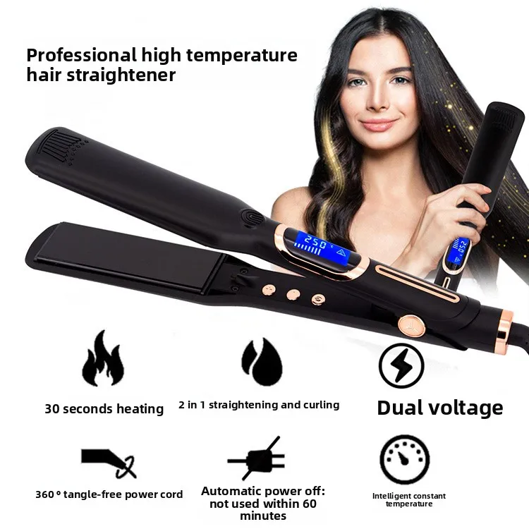Professional Salon Negative Ion Flat Iron Hair Straightener 2 in 1 Hair Curler Fluffy Root Hair Styling Tool