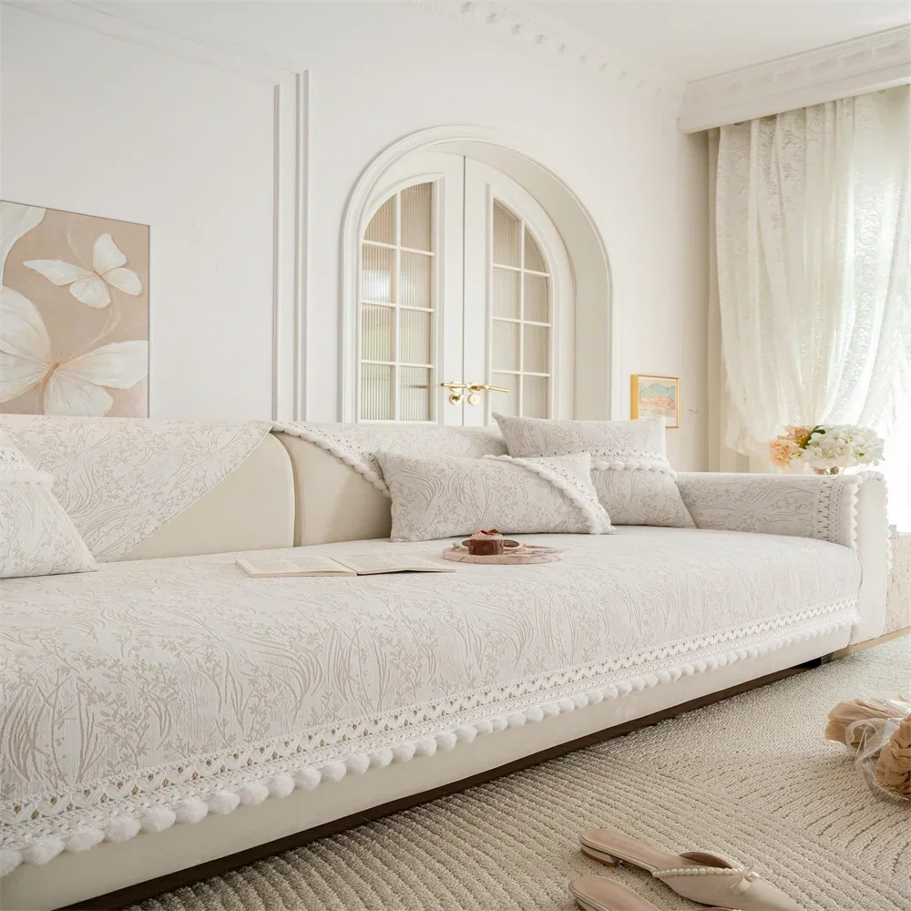 French High-end Sofa Cushion All Seasons Universal 2025 New Entry Luxury Non-slip Chenille Straight Row Cushion Sofa Cover