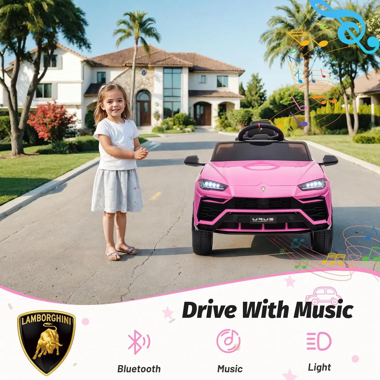 Coche eléctrico Urus con licencia para niños de 12V, vehículo de juguete/control remoto para padres, puerto USB, AUX, suspensión de resorte, Op