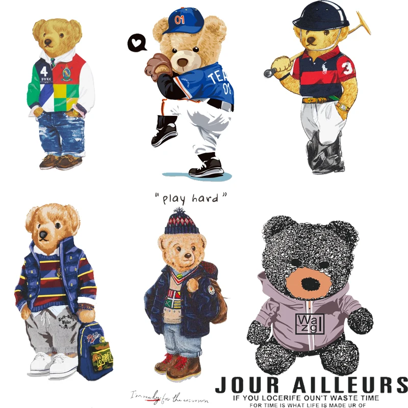 New Clothing Thermoadhesive Patches on Clothes Cartoon Bear Iron-on Transfers for Clothing Thermal Stickers Appliques for Jacket