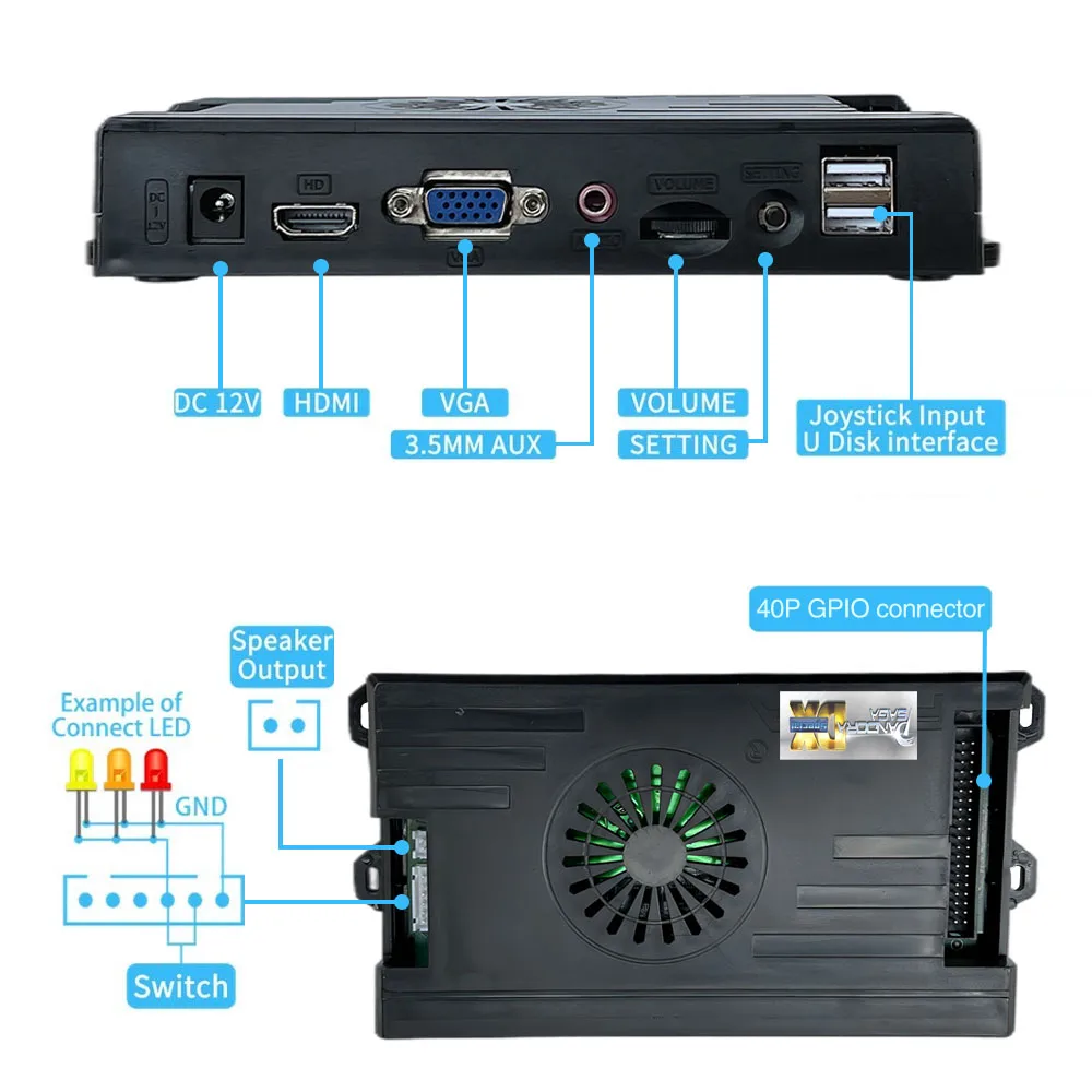 9800 in 1 Pandora Saga DX 2 Arcade Box DIY Kit Game Console 8 Way Joystick Led Light Switch Push Button Cabinet Bartop 2 Playes