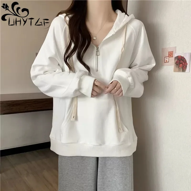 

UHYTGF Fashion Hoodies Women's Long-Sleeved Hooded Spring Autumn Sweatshirt Coat Female Zip Pullover Casual Ladies Jacket 2126