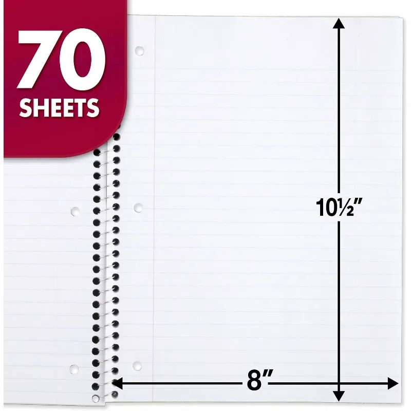 

Spiral Notebook, 24 Pack, 1-Subject, Wide Ruled Paper, 7-1/2" x 10-1/2", 70 Sheets per Notebook