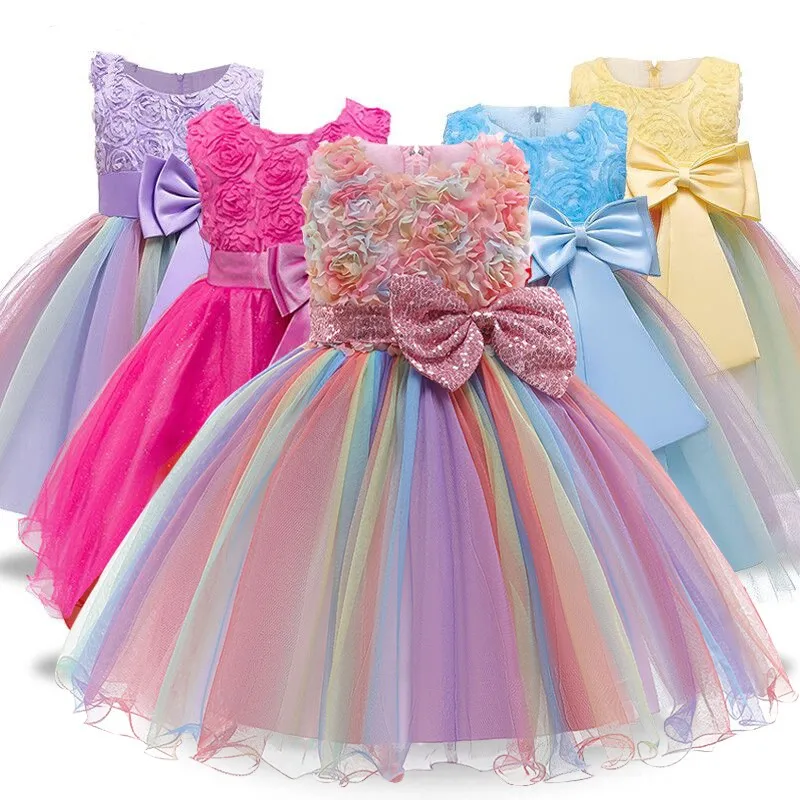 Christmas Princess Flower Girl Dress SummerTutu Wedding Birthday Party Dresses For Girls bowknot dress Children Party Vestido