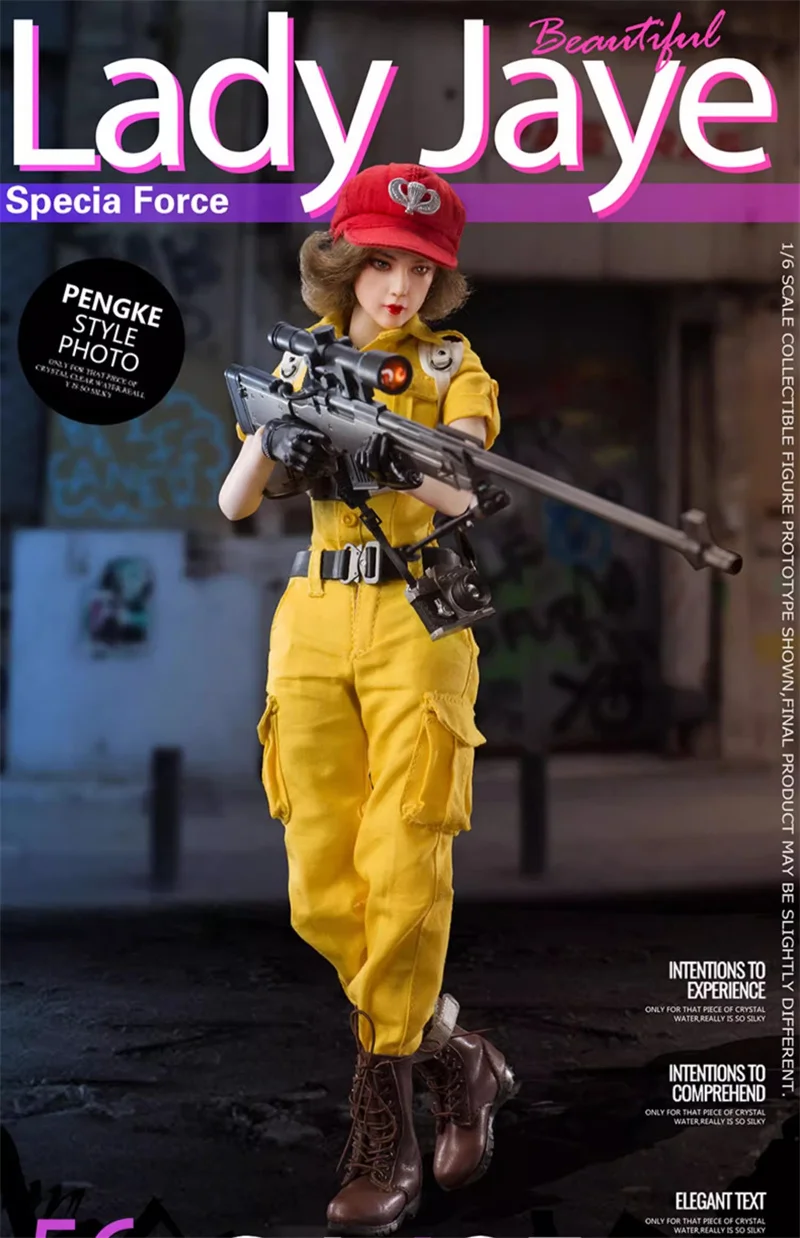 JEU BBK012 1/6 Scale Female Soldier In Red Hat Curly Hair Yellow Jumpsuit Full Set Fit 12inch Action Figure Model Toys