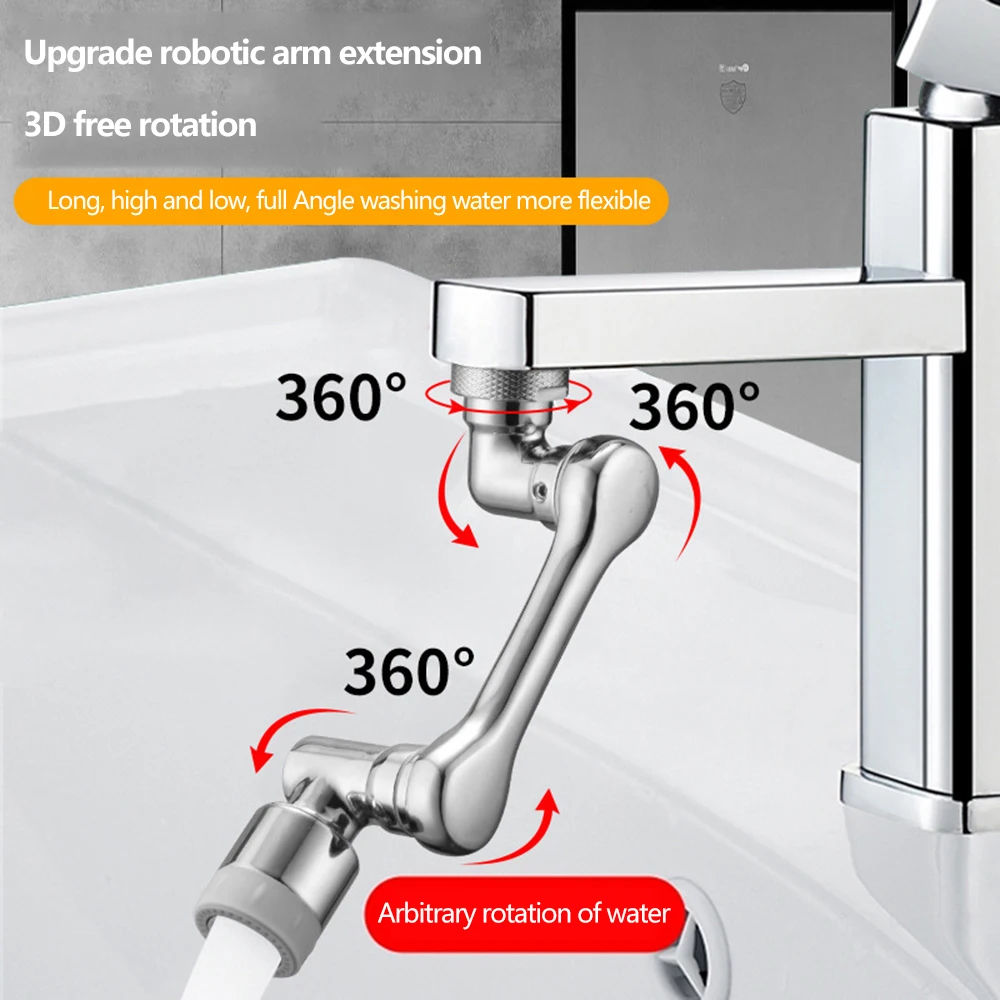 ABS plastic Universal 1080 °Swivel Robotic Arm Swivel Extension Faucet Aerator Kitchen Sink Faucet Extender 2Water Flow Mode