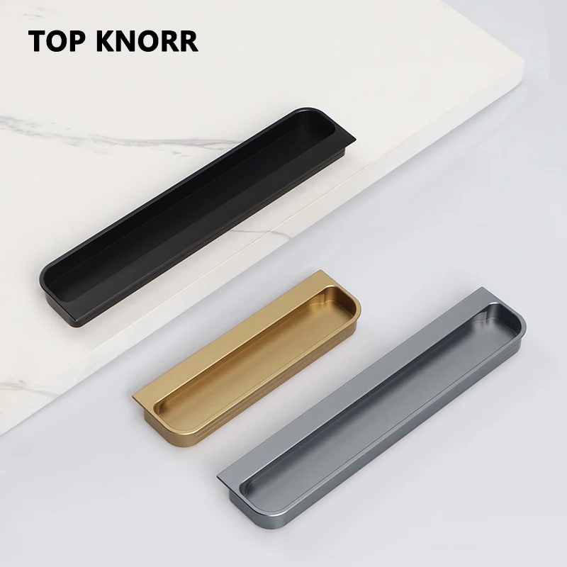 Poignée de Porte Coulissante Cachée, Meuble Moderne, Or, Noir