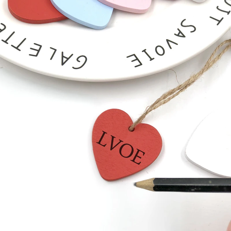 10PCS Wooden LOVE Heart Pendant Wedding Proposal Christmas Tree Ornament DIY Craft Gift Tags Love Wood Chip Scatter Decoration
