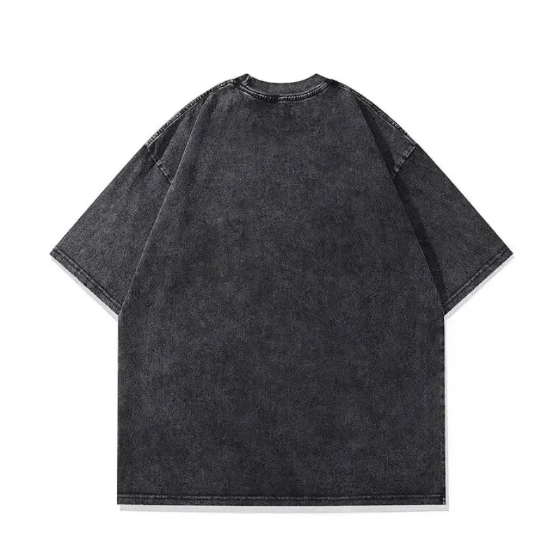 Pattern T-shirt Double-sided Printed Washed T-shirt Y2K Men's Pattern T-shirt Street Style Retro Washed T-shirt