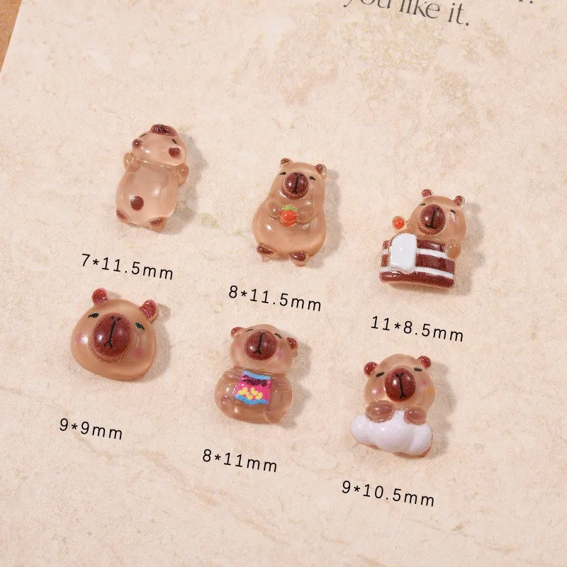 10pc/bag Kawaii Cartoon Simulation Anime Figures For Nails Decoration Accessories Manucure Capivara Resin Nail Parts Charms