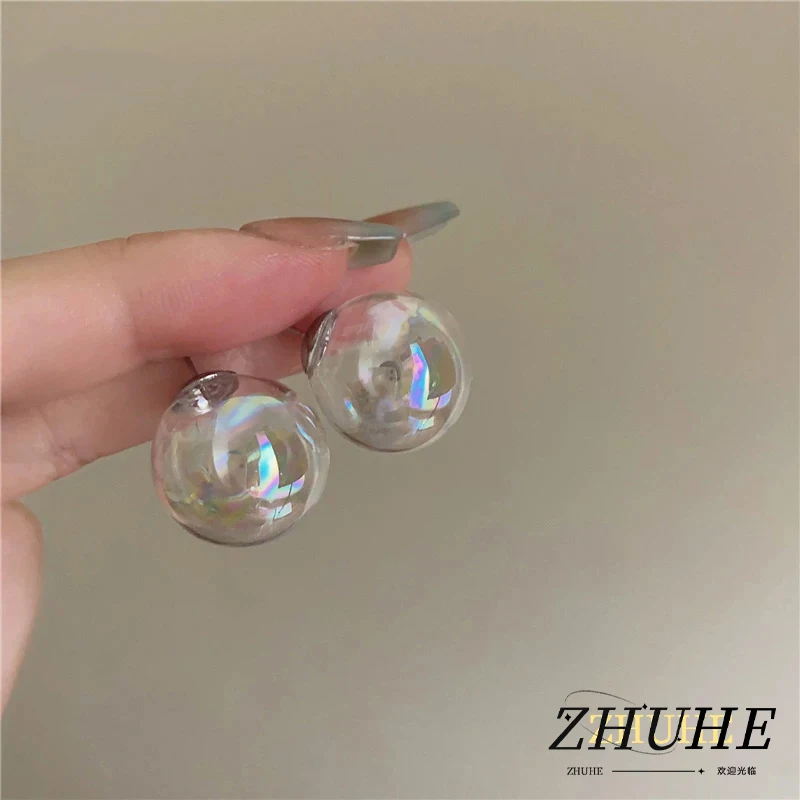 

Holographic Clear Ball Earrings Jewelry Accessories for Men Women Shiny Rainbow Reflective Acrylic Bubble Studs Trendy Statement