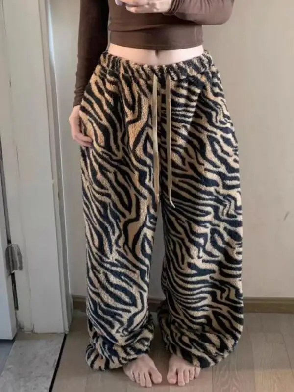 

Женские брюки из вельвета с тигровым принтом, повседневные, осенние, свободные, на шнурке, с широкими штанинами и ремешком на щиколотке, модные